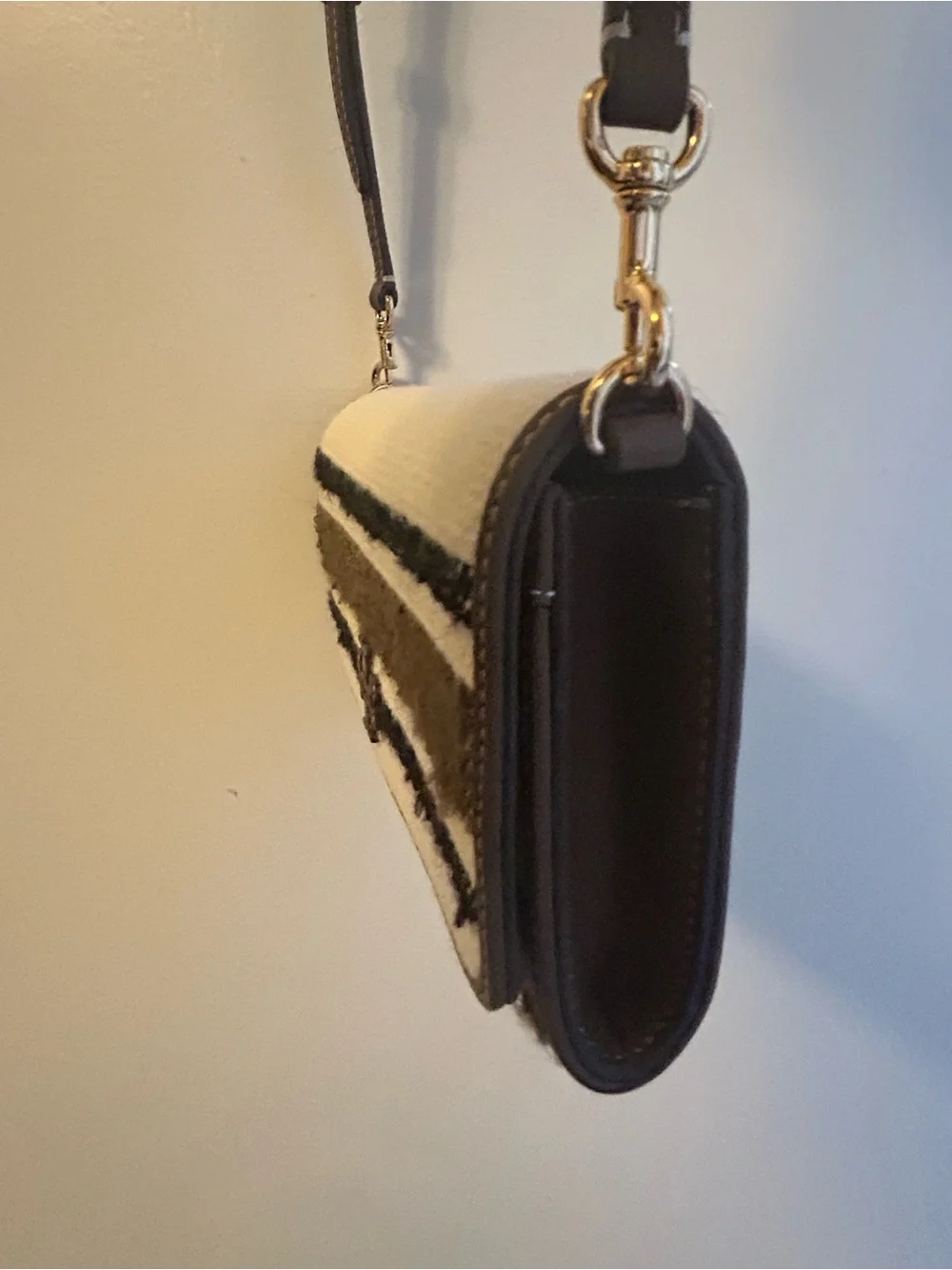 Tory Burch Cream, Brown & Black Striped Crossbody Bag